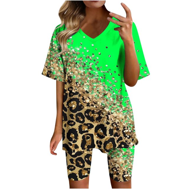 Ensembles Assortis pour Femmes Mode Été Décontracté Manches Courtes Col en V Ensemble Haut et Shorts 2 Pcs pour Femmes en Liquidation