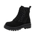 thumbnail image 2 of EKVAHL Orthopedic Combat Boots for Women, Lug Sole Booties Walking Shoes, Faux Suede Leopard Print Arch Support Lace Up Non Slip Outdoor Fall Winter Motorcycle Daily Boots Black, 2 of 5