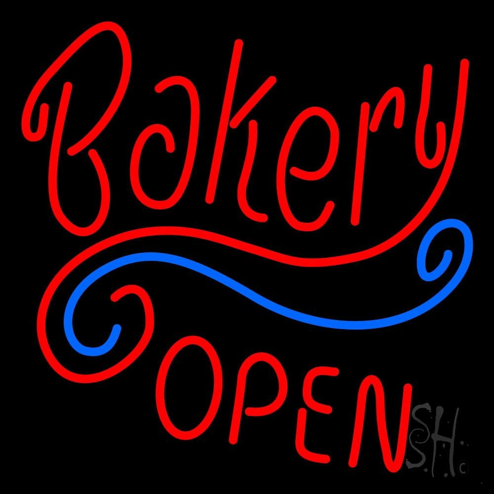 Stylish Bakery Open LED Neon Sign 20 x 37 inches, Black Square Cut