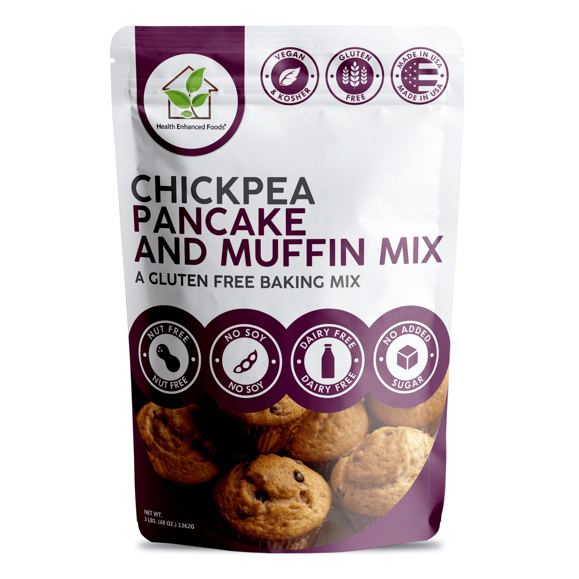 Chickpea Pancake and Muffin Mix-2 Pack  16oz. Gluten-Free, Nut-Free, Low-Net Carb, Grain-Free Super Pancake Mix. Soy-Free, Dairy-Free, No Added Sugar or Salt, Low in Glycemic Index