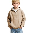thumbnail image 2 of Nwiuh Boys Quarter Zip Hoodies - Waffle Knit Kids Long Sleeve Hooded Sweatshirts Teens Pullover Tops Clothes (Khaki, 7-8 Years), 2 of 8
