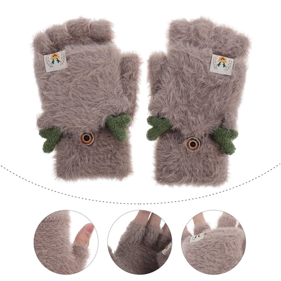 Masteelf  Cartoon Winter Gloves Fleece Antler Removable Protective Child