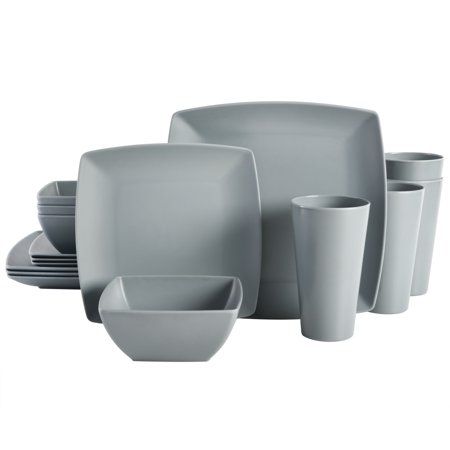 Gibson Home Soho Grayson Square Melamine Dinnerware Set  Service for Four (16pcs)  Grey