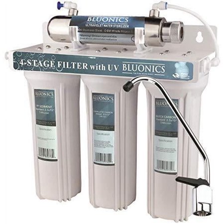 Bluonics 4 Stage Drinking Water Filter UV Ultraviolet Light Purifier for Virus and Bacteria Under Sink Filtration System