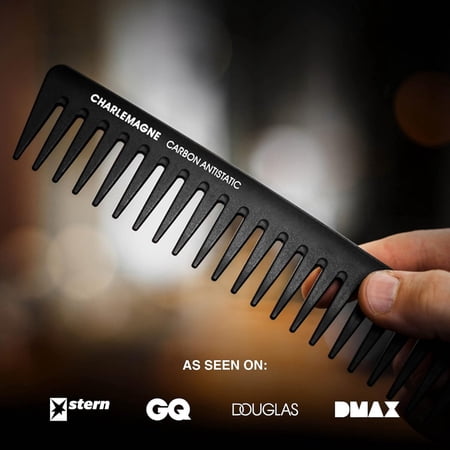 Charlemagne Hair Comb Carbon Fiber Wide Tooth Detangling Comb Heat Resistant Anti-Static Black