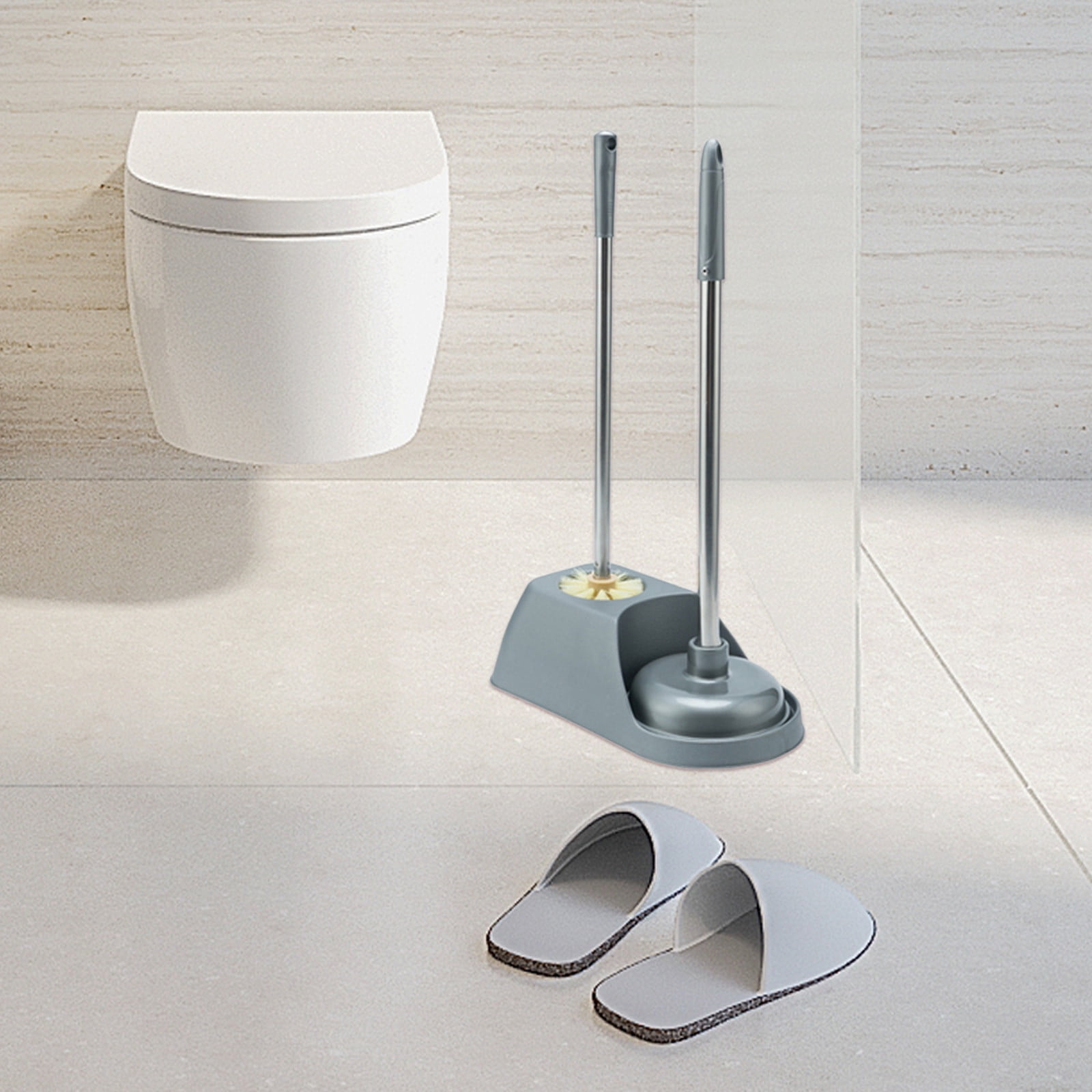 Potrochi Toilet Plunger and Brush, 2 in 1 Toilet Bowl Brush Plunger Set with Holder, Toilet Plunger and Bowl Brush Combo for Bathroom Cleaning, Bathroom Cleaning Tools Combo