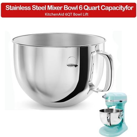 Stainless Steel Mixer Bowl, 6 Quart Kitchen Aid Mixing Bowl for Kitchenaid Stand Mixers, Dishwasher Safe, Ergonomic Handle