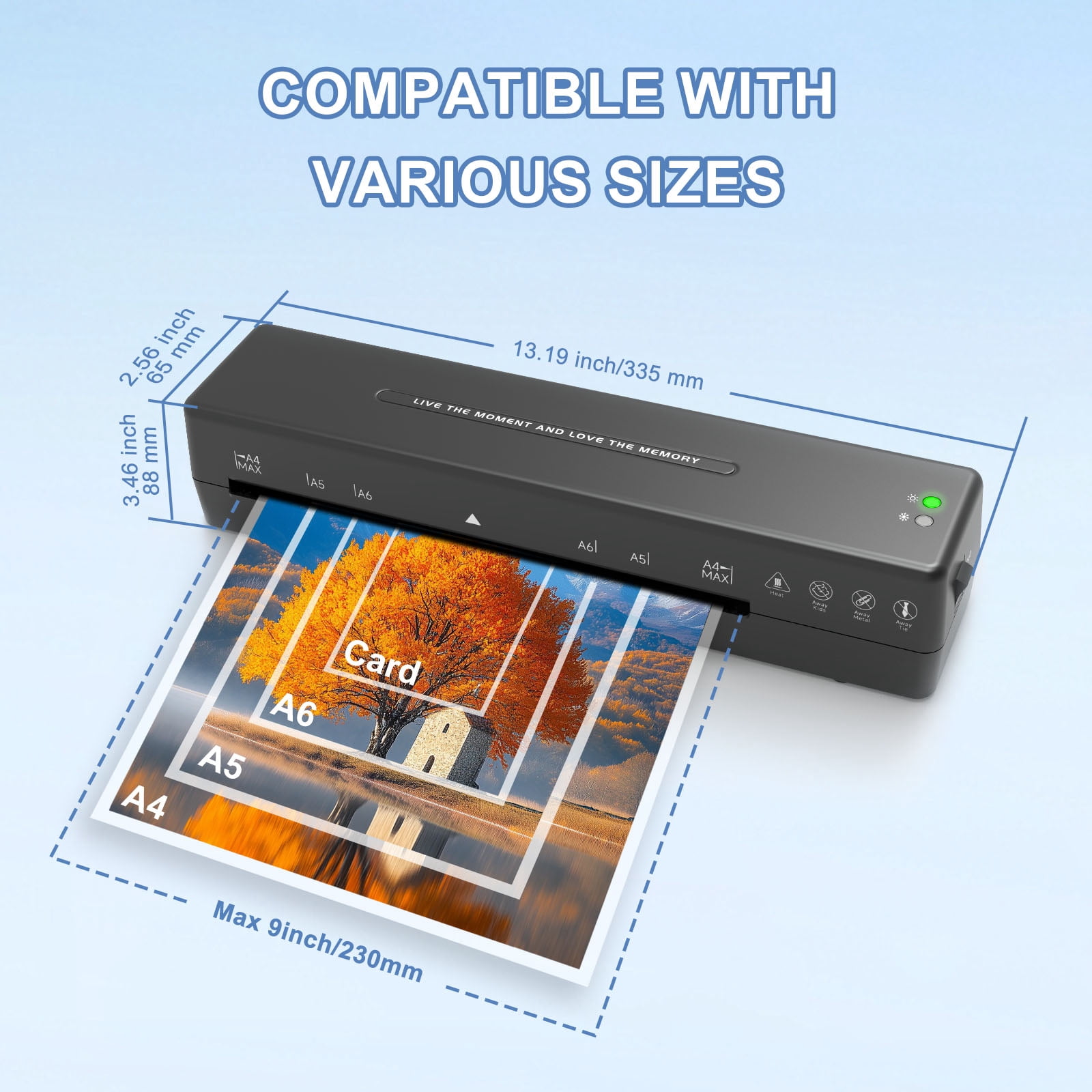 Laminator Machine, 9 Inch with 10 A4 Sheets Thermal, Ture Mini Size, Hot and Cold Dual Modes, Fast Warm Up（Black）