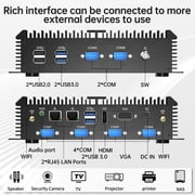 Kinupute Industrial Mini PC, Fanless Desktop Computer Core i7-5500U 2.4-3.0GHz, Windows 10 Pro, 8G RAM, 128G SSD, 2xNICs, 6xCOM RS232, 4xUSB 3.0, HDMI/VGA Ports, Auto Power On, Full Metal Case