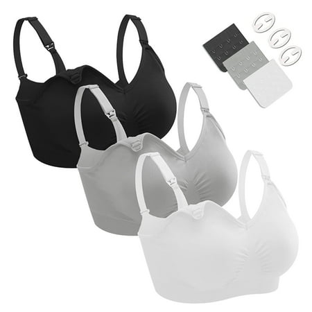 DVKOVI 3PACK Full Bust Seamless Nursing Maternity Bras Bralette with Extra Bra Extenders & Clips White L