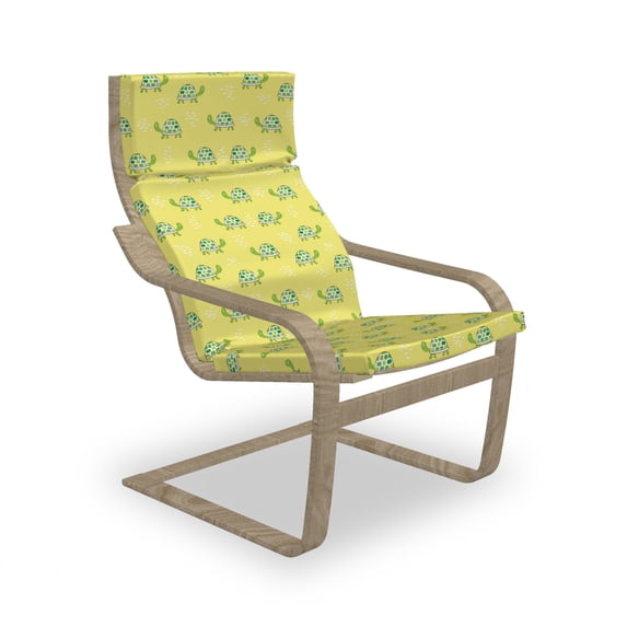 Turtle Armchair Pad and Slipcover, Cartoon Pattern Abstract Tortoise Pattern Woodland Fauna, 1 Piece Soft Cushion Replacement with Removable Cover, Green and Yellow, by Ambesonne