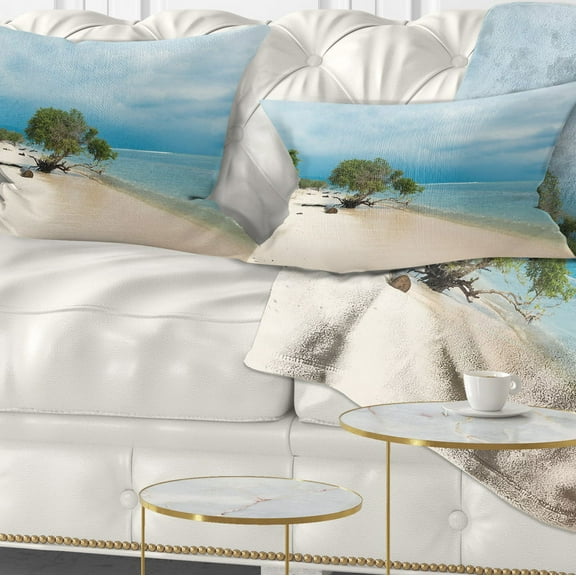 Designart 12" x 20" Blue Polyester Throw Pillow