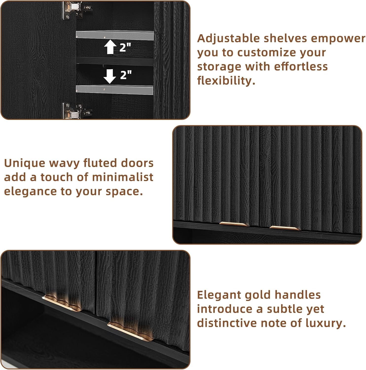 Leyaoyao Fluted Medicine Cabinet Storage Organizer Wall Mount with 2 Doors and Adjustable Shelves, Black