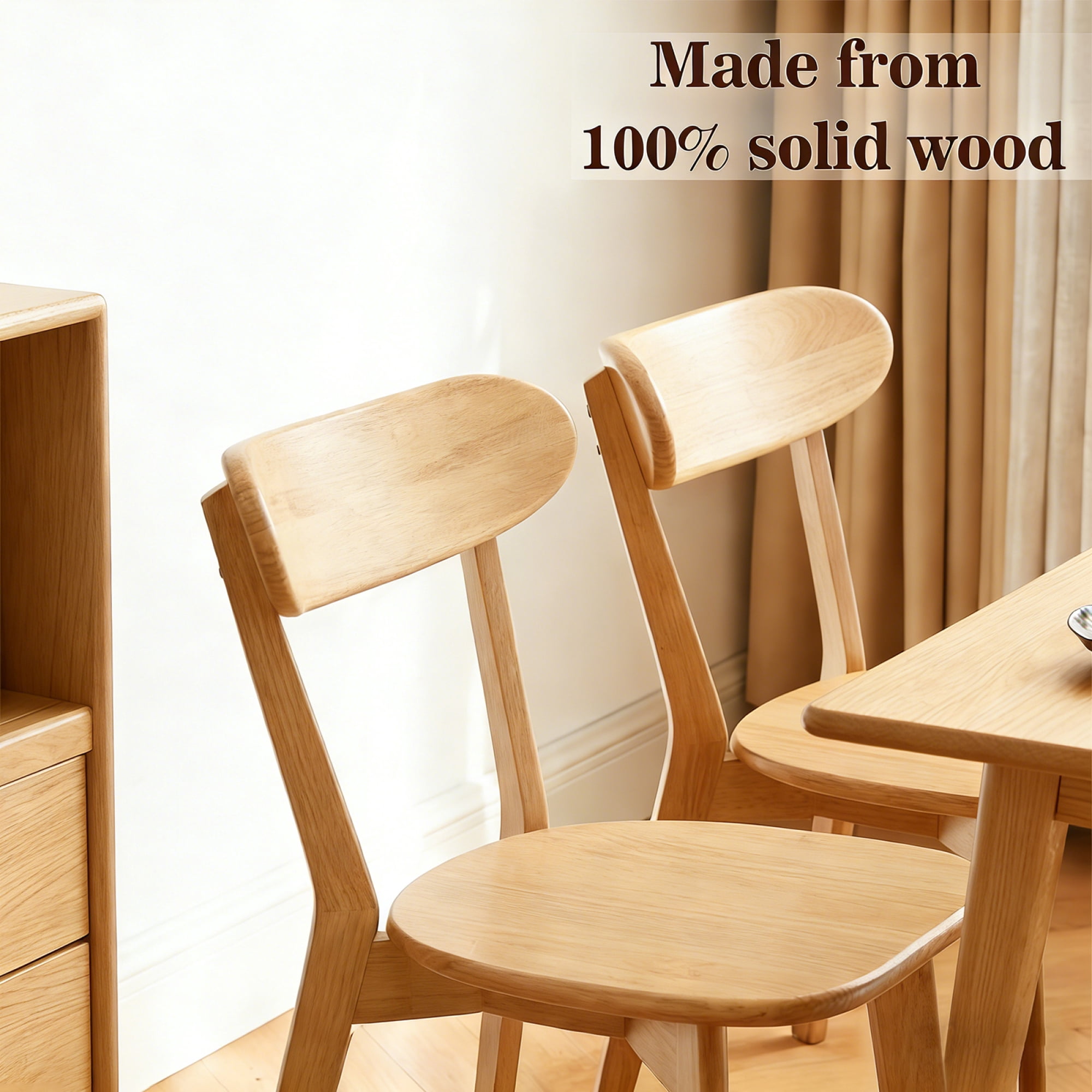 Leumius Dining Chairs Set of 2, Mid Century Modern Solid Wood Dining Chairs with Curved Backrest, Kitchen Chair with Adjustable Foot Pads for Dining Room Kitchen Living Room Study, Natural