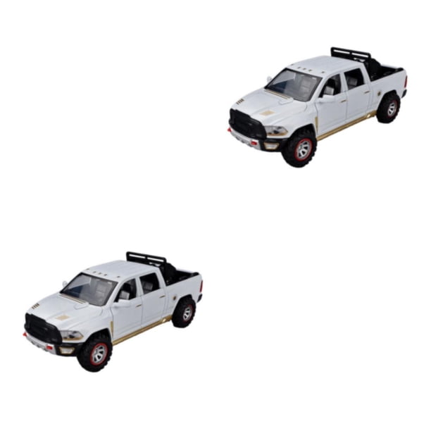Vogacara 2 uds aleación Ram Pickup modelo de coche-pintura de protección ambiental mano de obra juguete de sonido aleación de alta blanco blanco 2Conjunto
