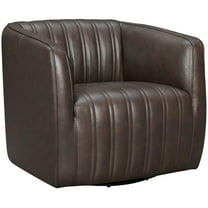 Maklaine Modern / Contemporary Leather Swivel Barrel Chair in Espresso