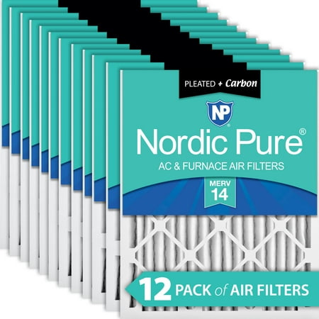 

Nordic Pure 18x18x2 Pleated Air Filters MERV 14 Plus Carbon 12 Pack