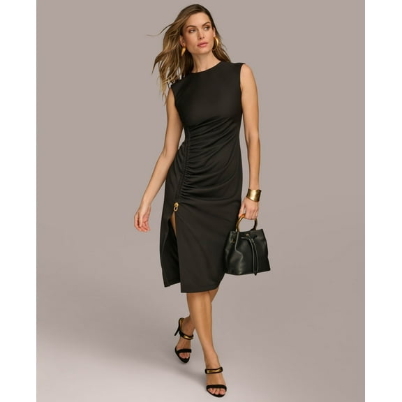 Donna Karan New York Womens Side-Ruched Cap-Sleeve Black 6