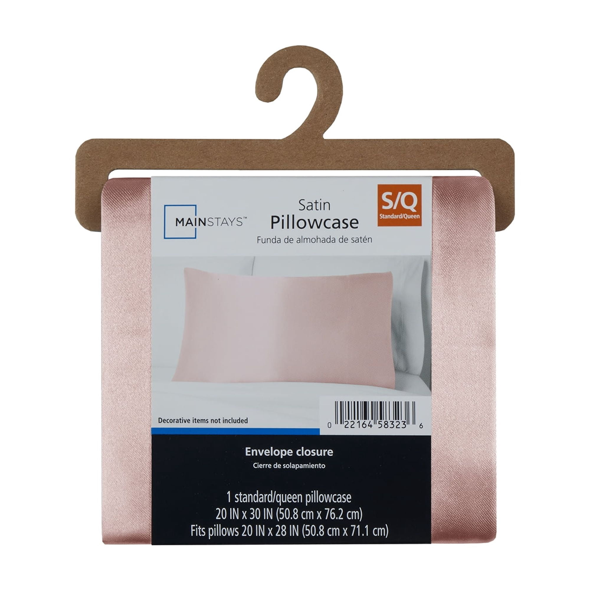 Mainstays Satin Pillowcase – Standard – Blush Pink – Frizz Control & Cooling Comfort – 1 Pack