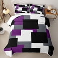 thumbnail image 2 of Castle Fairy Vintage Offset Rectangle Block Twin Quilt Set 2 Pieces,Abstract Geometric Mosaic Twin Coverlet Set,Violet Gray Black,1 Bedspread and 1 Pillowcase, 2 of 7