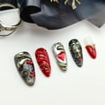 thumbnail image 3 of 10Pcs Original Handmade Y2K Cute-Style Press-On Nails - Red & Gray Mixed Fake Nails with Black Starry Sky, High-End Elegant Decorative Nails, Artisan-Crafted Retro Adorable Nail Sets for Stylish, 3 of 9