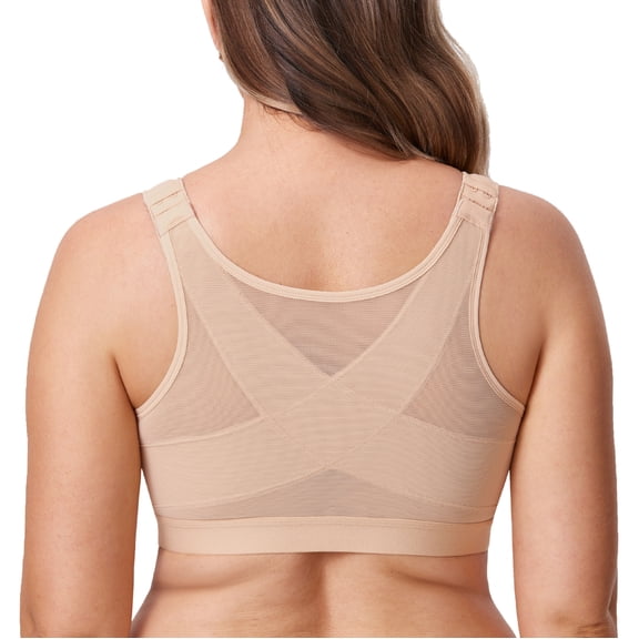 DELIMIRA Women's Front Closure Posture Wireless Full Coverage Bra Plus Size