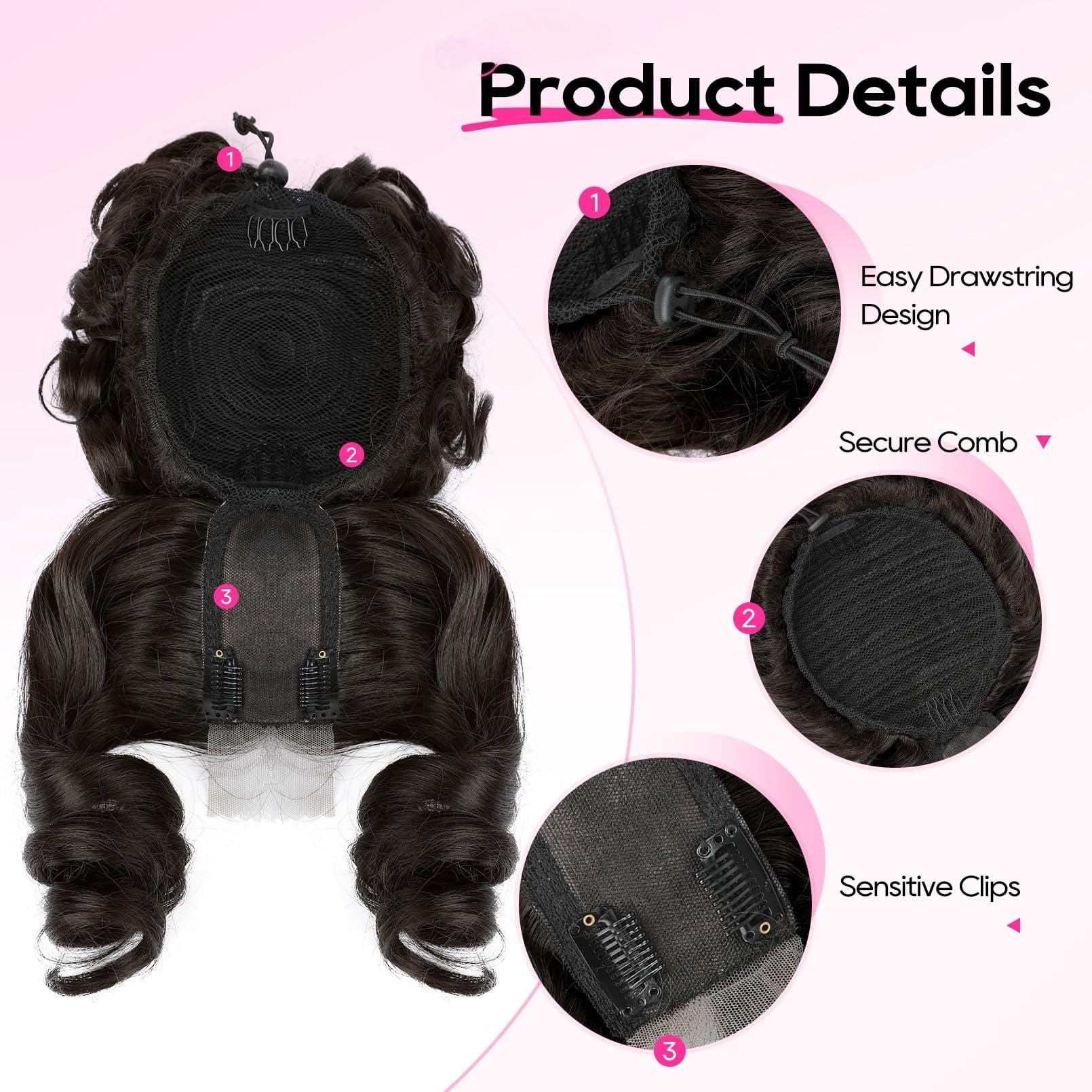 Curly Updo Wig with Bangs Messy Bun Hair Piece 2-in-1 Hair Topper Long Side Bangs Drawstring Ponytail Extension for Women Light Blonde