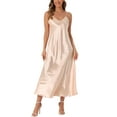 thumbnail image 1 of CURVOSPORT Vestido de Satén para Mujer con Tirantes Espagueti, Escote en V, Elegante, Maxi, Deslizante, Color L Champagne, 1 of 6