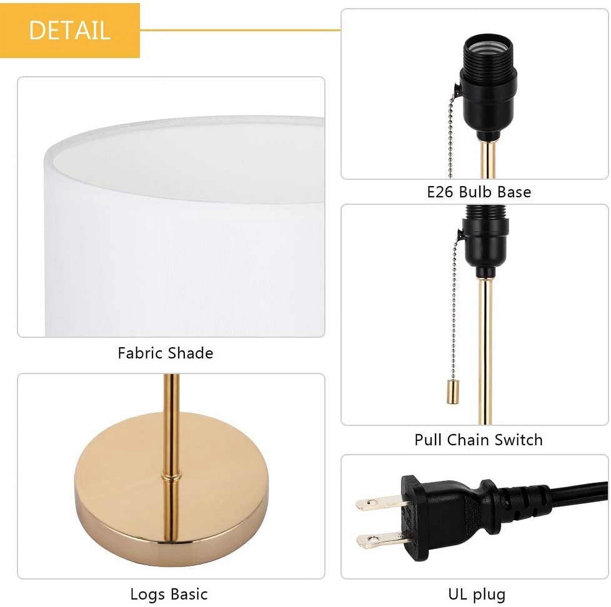 Oumilen Gold Modern Desk Lamp with Metal Base White Shade