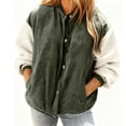 thumbnail image 5 of Xdegoge Corduroy Jacket Women Button Up Crewnceck Jackets Fleeced Patchwork Coat Fashion Fall Winter Outdoor Warm Outerwear with Pockets, 5 of 10