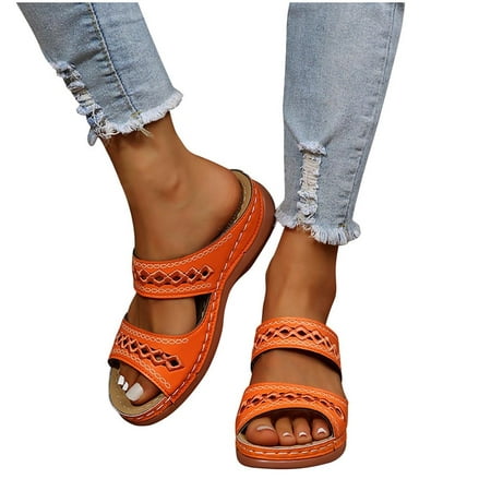 

Zanvin Womens Sandals Clearance Women s Ladies Fashion Casual Sandals Wedges Shoes Outdoor Slippers Sandals for Women Dressy Summer Orange 42