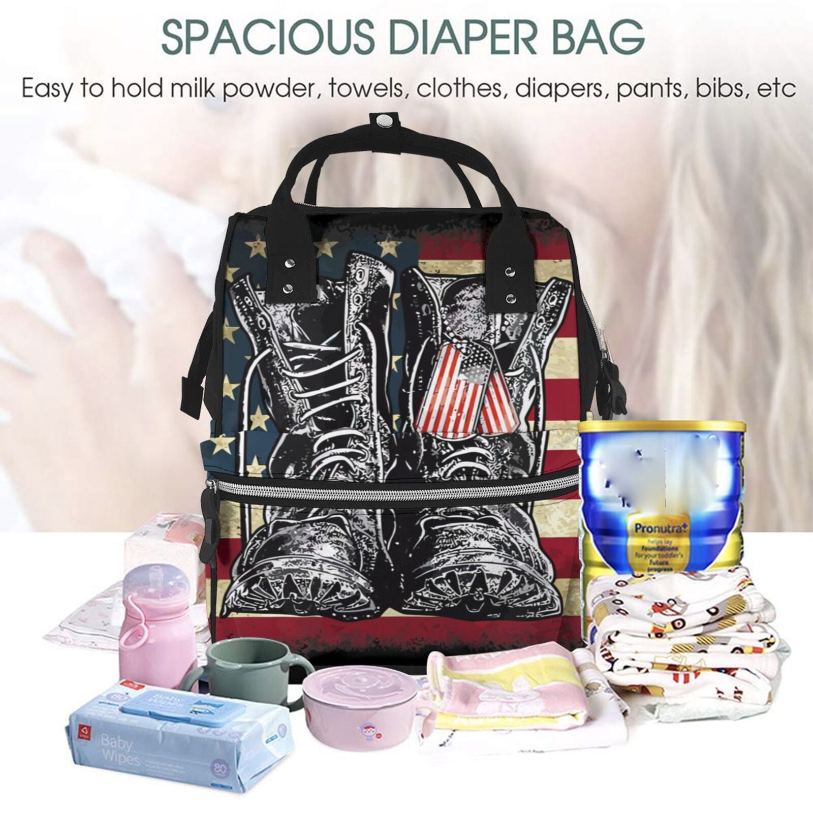 Ratiio Veterans Day1 Mummy Backpack - Waterproof Twill Canvas, Large Capacity Diaper Bag with Multiple Pockets and Adjustable Straps