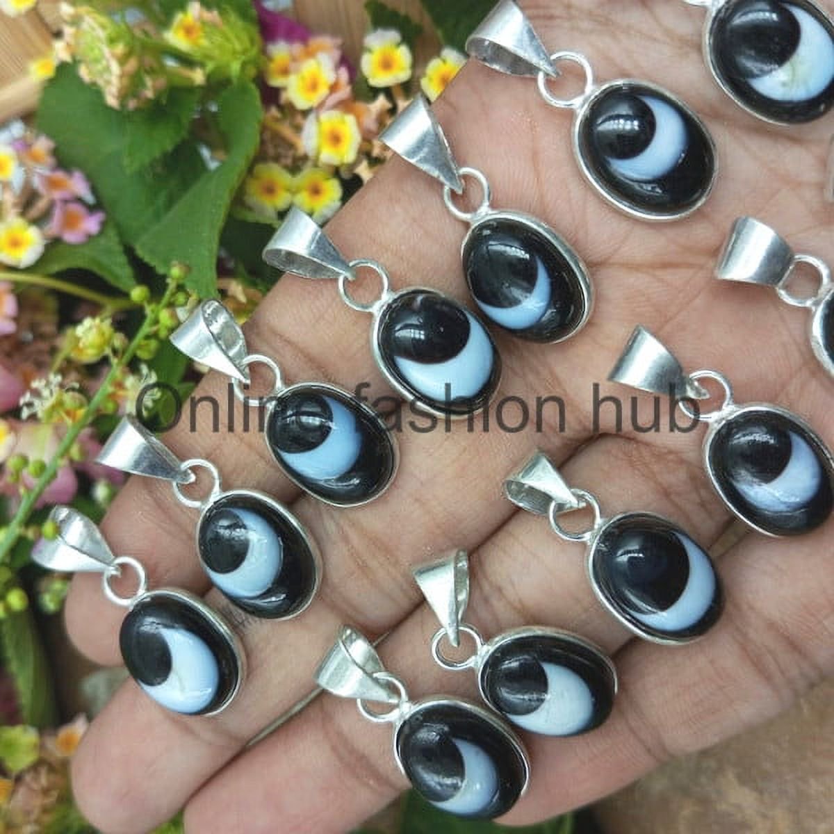 Evil Eye Gemstone 925 Sterling Silver Plated Handmade Pendant 5 pcs