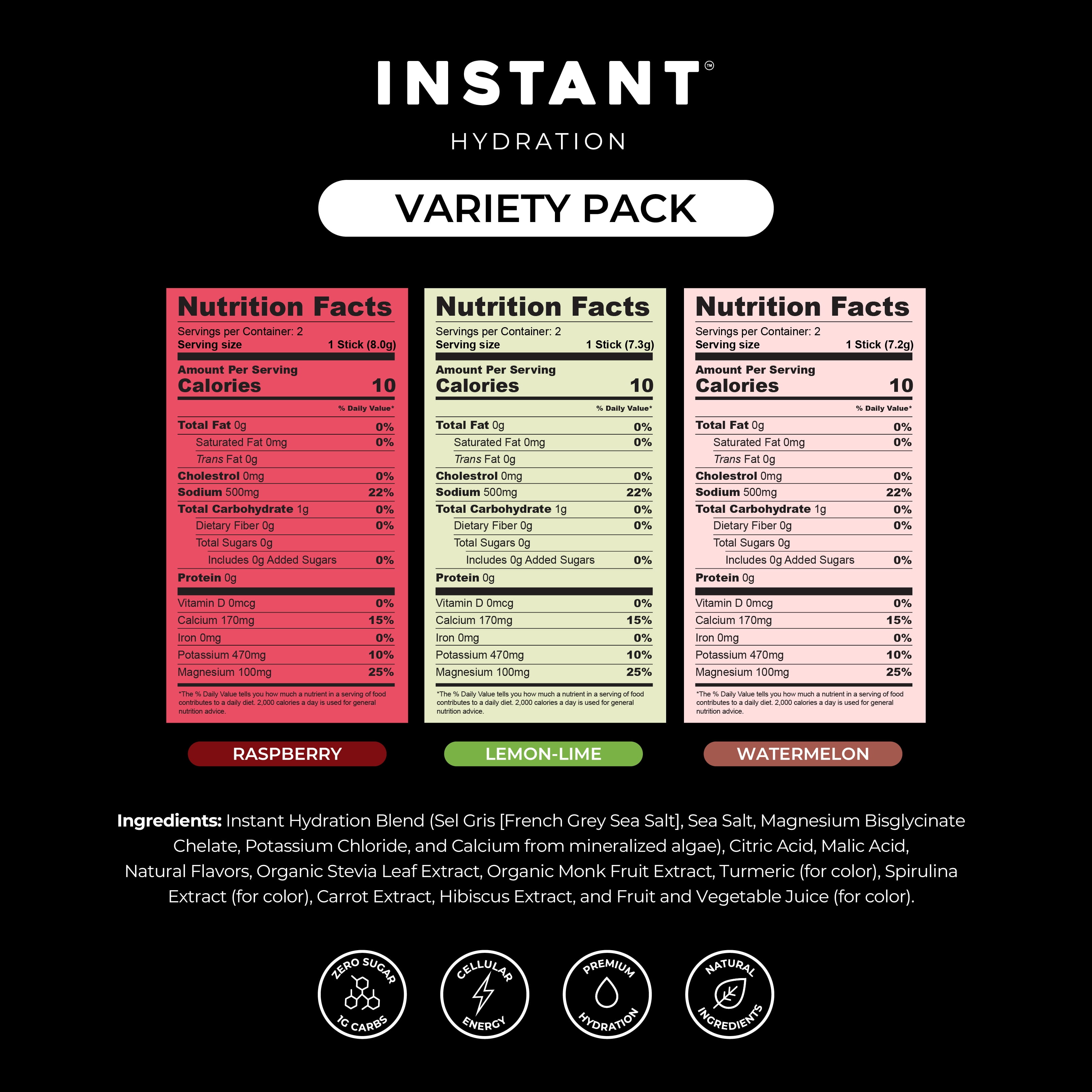 Instant Hydration Sugar Free Electrolyte Powder Variety Pack, 6 Sticks