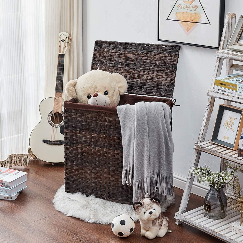 Private Jungle Divided Laundry Hamper,Synthetic Rattan Handwoven Clothes Laundry Basket with Lid and Handles,Foldable,Removable Liner Bag,Brown Private Jungle Divided Laundry Hamper,Synthetic Rattan Handwoven Clothes Laundry Basket with Lid and Handles,Foldable,Removable Liner Bag,Brown