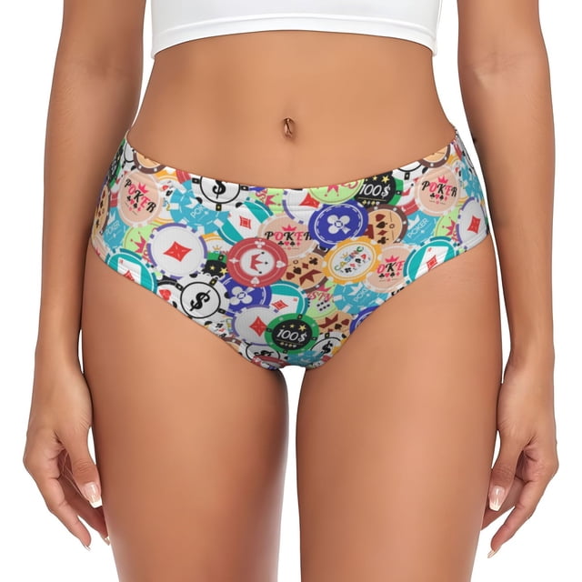 Balery Colored Casino Chips Ropa Interior de Algodón para Mujer con Dibujo – Braguitas Cómodas y Elásticas, Estilo Clásico-4X-Large