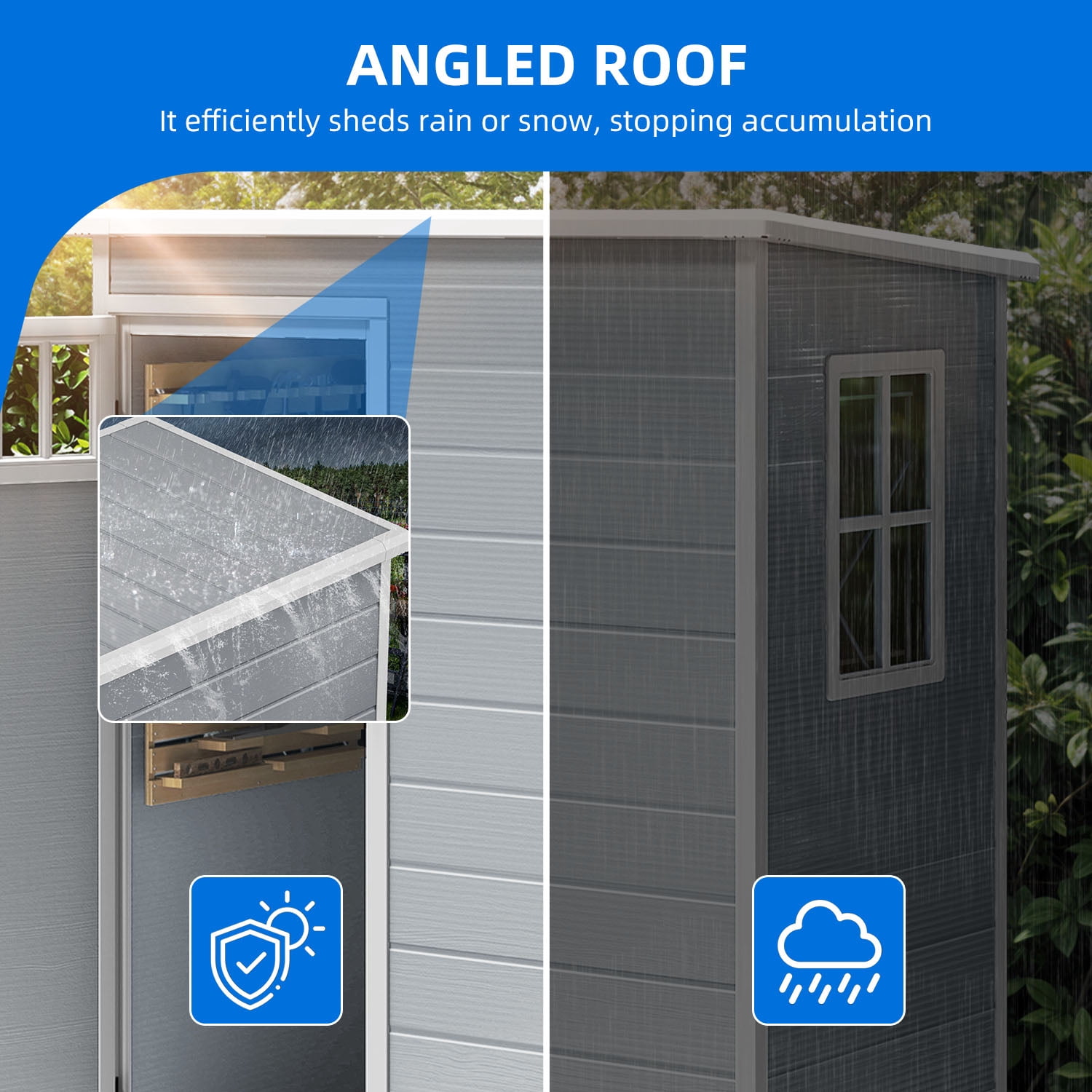 Uforic 5x3FT Outdoor Storage Shed with Windows, Floor, Lockable Doors, Waterproof Plastic, Gray