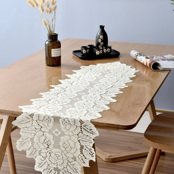 AUQ 1 Pcs Crochet Lace Table Runner Doilies for Table,Lace Dresser Scarf for Wedding Party Dining Banquet Decor,12.99"*44.88",White