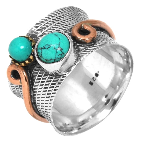 Turquoise Women Jewelry 925 Sterling Silver Two Tone Ring