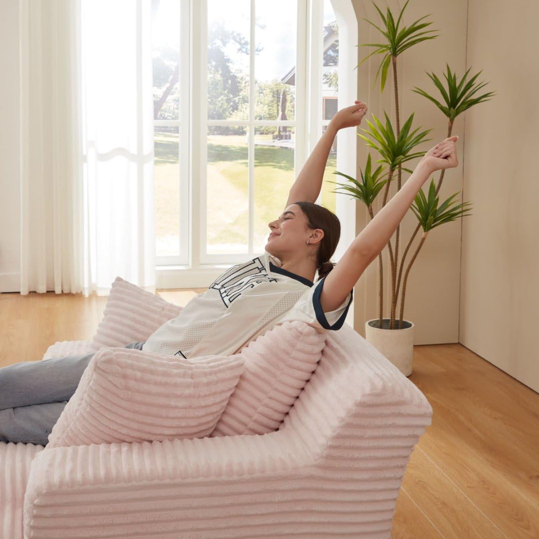 AENKYO 80" Oversized Corduroy Chaise Lounge, Fully Assembled, No Assembly Required, Pink