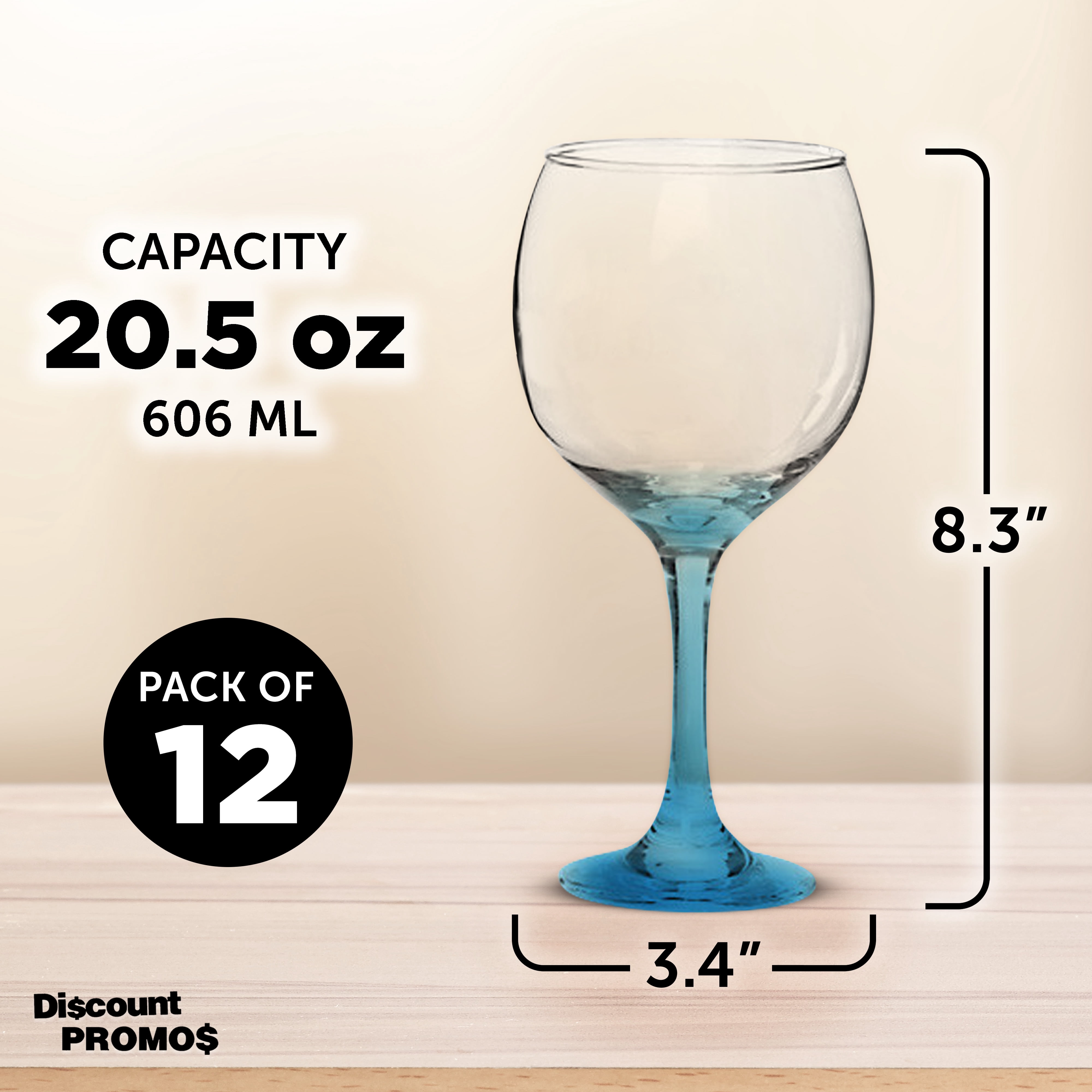 Premiere Wedding Wine Glasses 20.5 oz. Set of 12, Bulk Pack - Restaurant Glassware, Perfect for Red Wine or White Wine - Blue