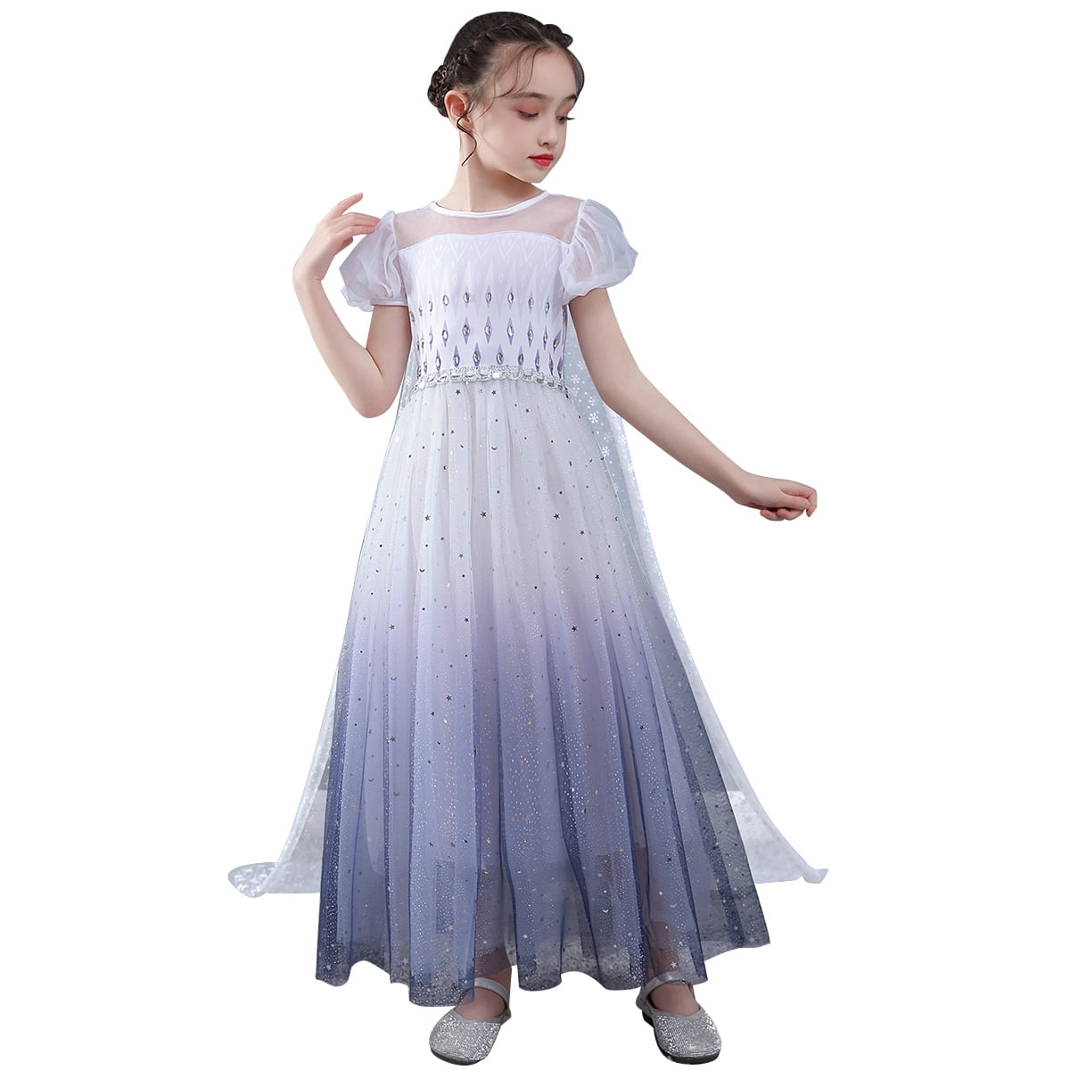 Childrens Kids Girls Cute Frozen Queen Elsa Purple Dress Gown Halloween Costume