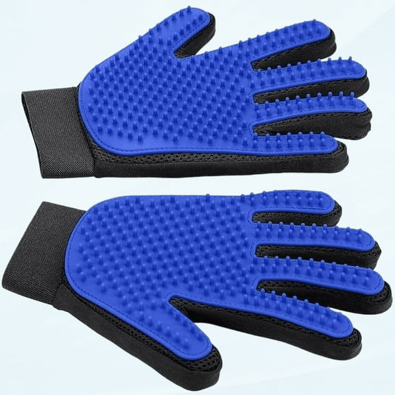 Pet Grooming Glove -Cats, Rabbits & Horses Gog Hair Remover Brush & Massage Mitt Enhanced Five Finger Design Perfect for Long Short Fur (Blue - 1 Pair)
