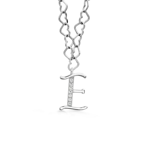 Gem Stone King Made in Italy 925 Sterling Silver Heart Chain Pendant Necklace for Women with Dangling Initial E Letter Charm with Moissanite