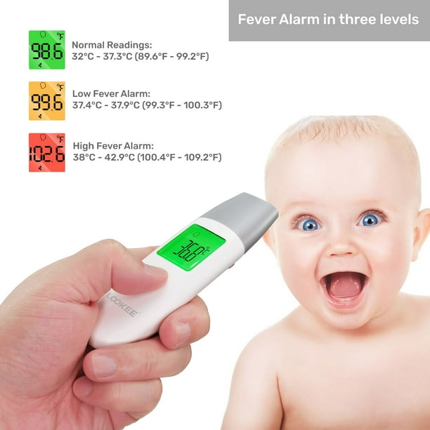 LOOKEE® Petite thermomètre frontal infrarouge sans contact pour adultes et  enfants  Thermomètre pour bébé 3 en 1 avec alarme de fièvre et mémoire de  35 lectures 