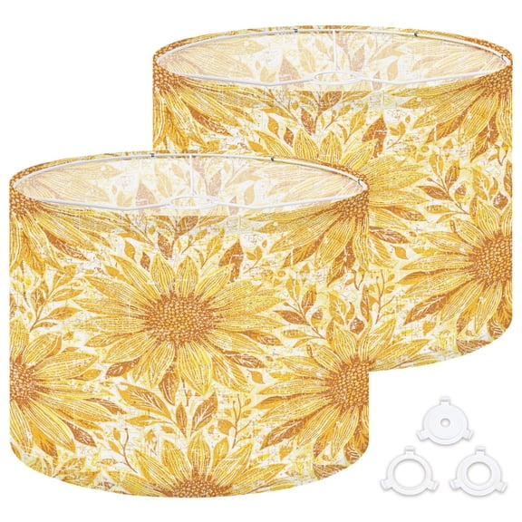 Lamp Shades Set of 2 Easy Assembly textured sunflower flowers elements grunge sunflower Drum Lampshades for Table Lamps Floor Lamps Pendant Light 13"x13"x10" Replacement Lamp Shade