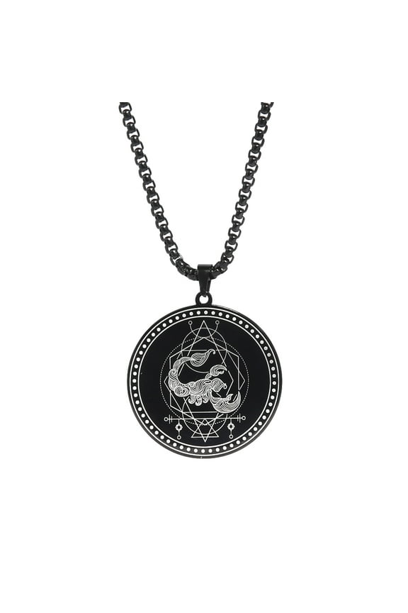 Stainless Steel 12 Constellation Necklace Men Capricorn Libra Aries Leo Virgo Taurus Horoscope Zodiac Necklaces (Black-Scorpio)