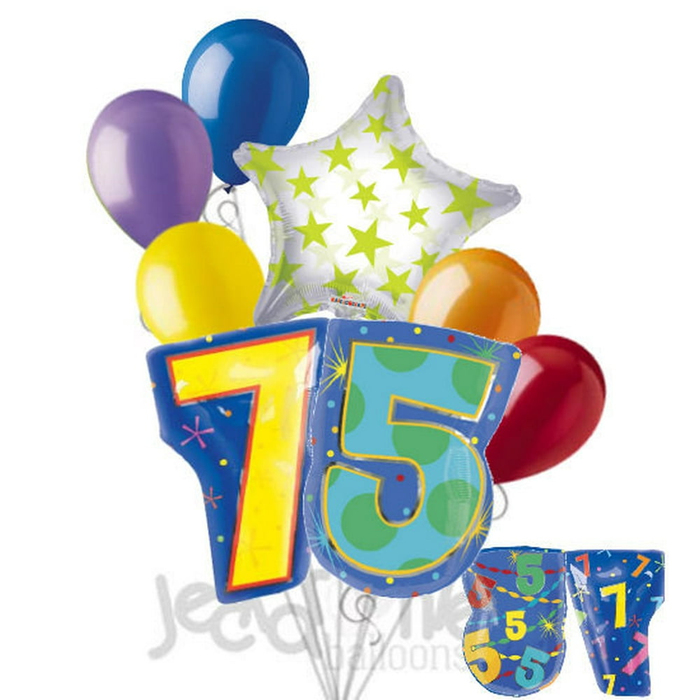 8 pc 75th Birthday Theme Balloon Bouquet Party Decoration