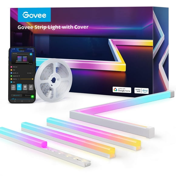 Govee RGBIC Tira de luces LED con cubiertas, luces LED inteligentes para dormitorio compatibles con Alexa y Google Assistant, canal difusor LED con luces LED Srtip, rodapiés, estudio, gabinete