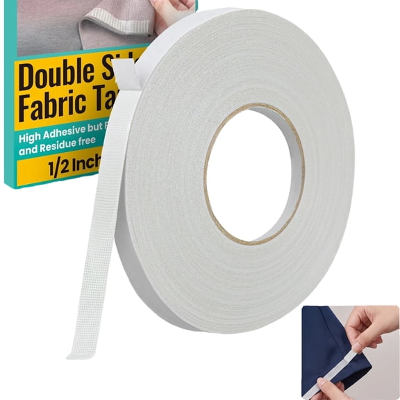 White No Sew Hemming Tape Double Sided,Sticky Strong Adhesive Cloth Leather Tape Press-on Tape, No Ironing, Gluing, Alterations and Hemming,Easy to Remove 1/2 Inch x 200 Feet
